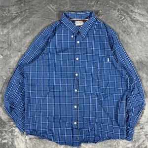 Y2K Timberland Blue & White Striped Shirt - size XL - measurements listed